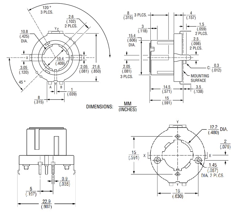 Mechanical Drawing - Bourns PER21 Long-Life Incremental Ring Encoder